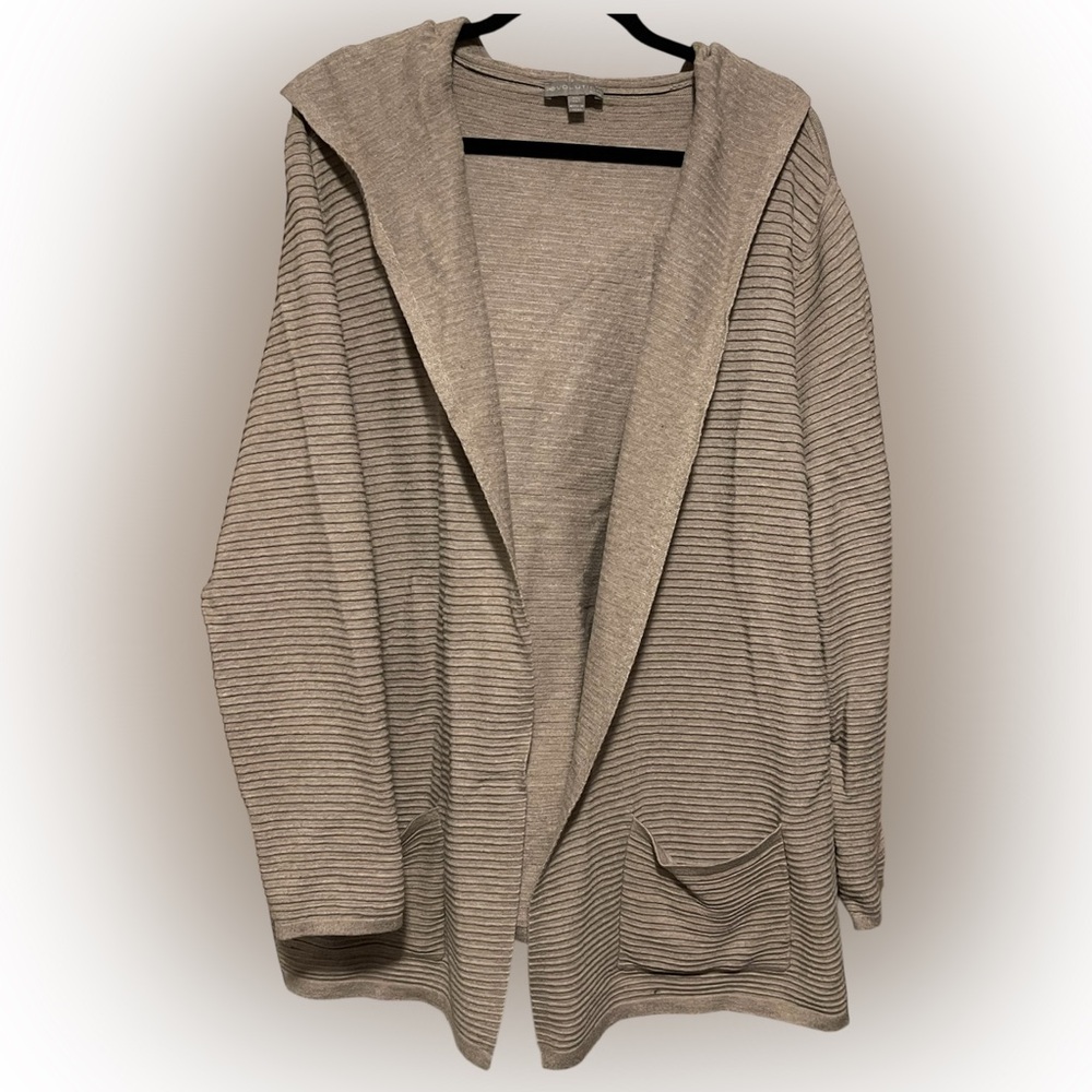 Tan Hooded Open-Front Cardigan Sweater